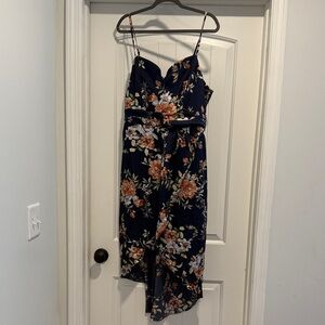 Lulu's Navy Floral Asymmetrical Dress